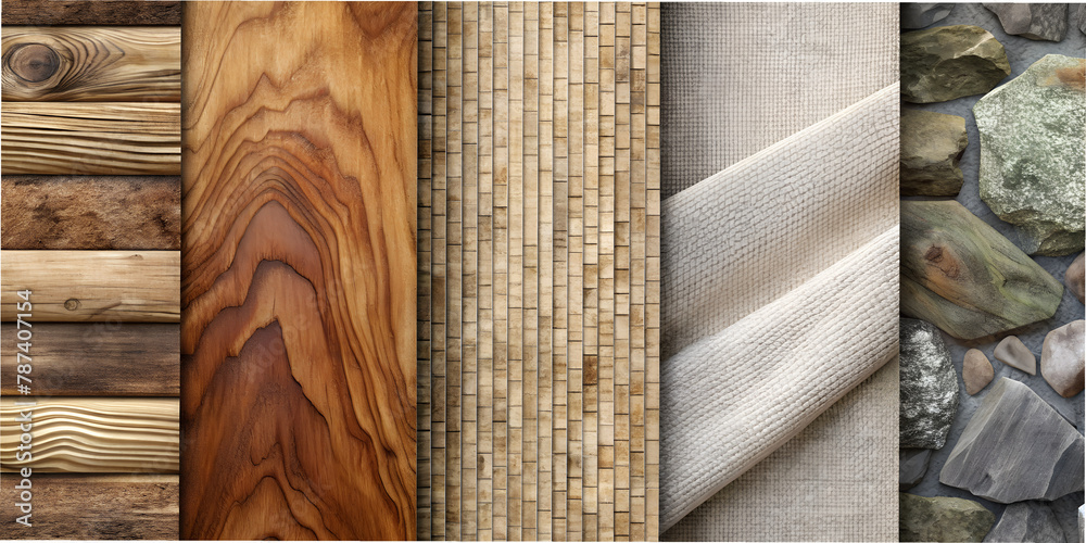Image of wood stone fabric 3D textures wallpaper, generated AI, wood, fabric, stone, style, design, texture, textile, style, idea