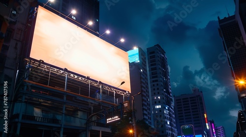 huge Billboard on the building in the night city night advertising ready layout for outdoor advertising : Generative AI