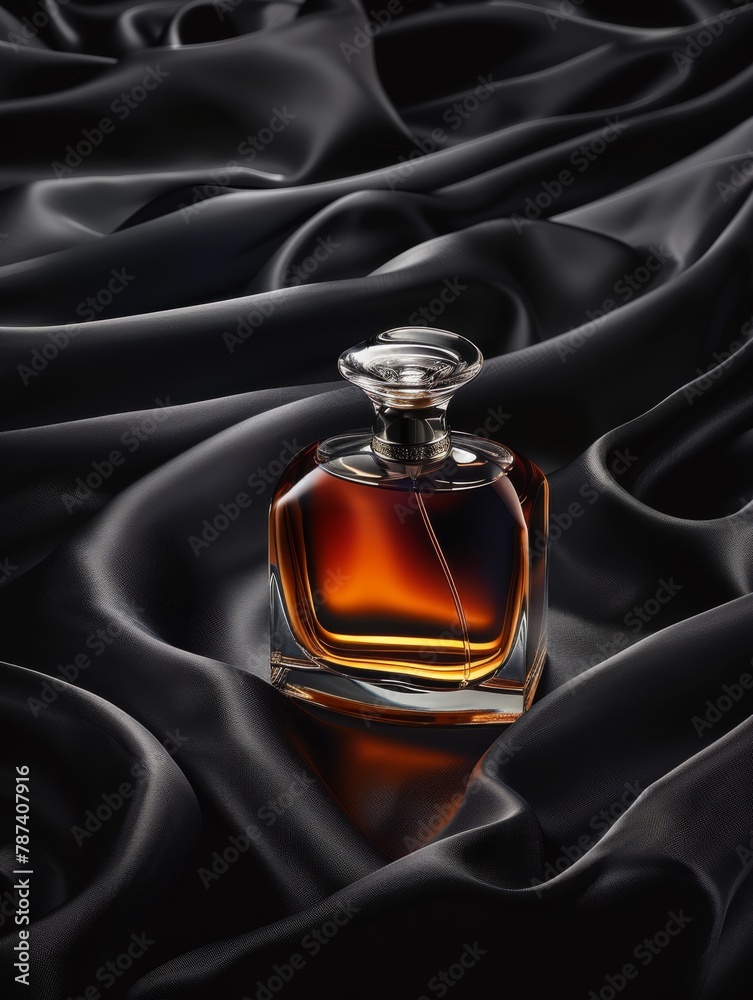 a luxurious bottle of perfume is elegantly showcased against a backdrop of dark, vivid silk fabric
a luxurious bottle of perfume is elegantly showcased against a backdrop of dark, vivid silk fabric