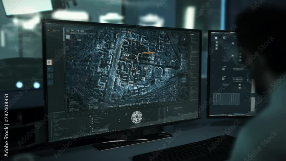 Satellite detection innovation system scanning a selected town area. Satellite detection innovation technology finds criminals. Satellite detection innovation program identifies target location. Satellite detection innovation system scanning a selected town area. Satellite detection innovation technology finds criminals. Satellite detection innovation program identifies target location.