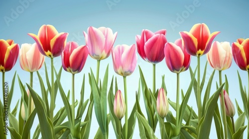 Vibrant Tulips Blossoming Against a Clear Blue Sky