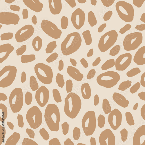 Beige neutral abstract circles seamless pattern, quirky doodle vector background
