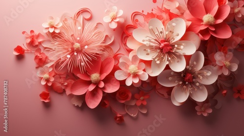 Paper flowers on pink background 