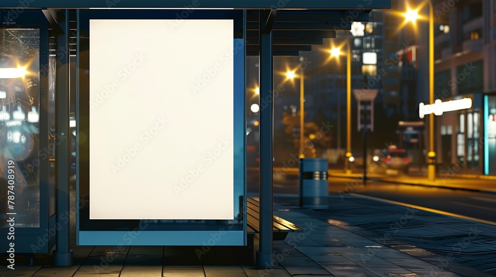 Billboard poster mockup in a bus stop : Generative AI