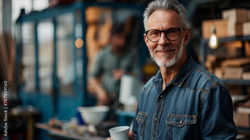Obraz premium A Smiling Senior Craftsman Indoors