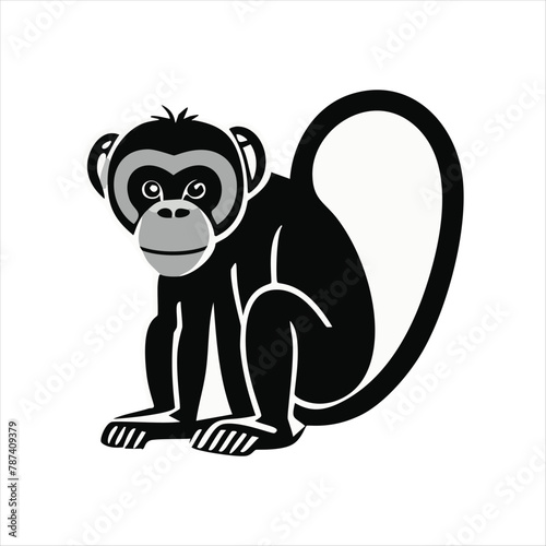 monkey silhouette illustration, a Portrait of a monkey isolated on a white background. Vector Head of Chimpanzees in line art style.