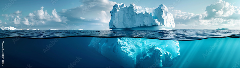 huge white iceberg on the surface of the ocean. block of ice , glacier melting concept. Generative AI