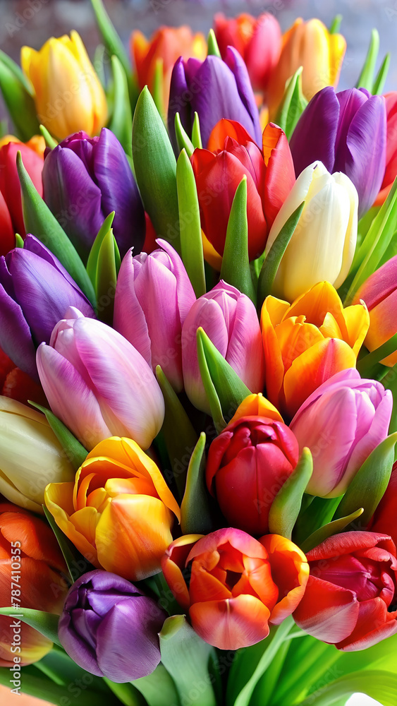 digital painting of A bouquet of vibrant tulips in various colors, representing love, passion, and springtim digital painting of A bouquet of vibrant tulips in various colors, representing love, passion, and springtim