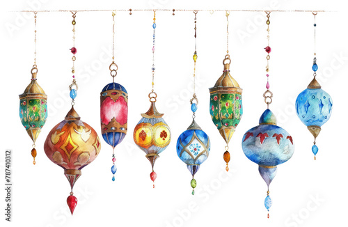 PNG Ottoman painting of hanged lanterns earring art white background. photo