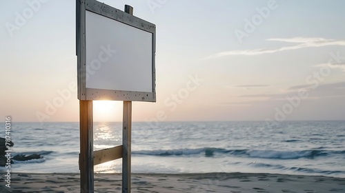 Blank billboard mock up next to the beach at sunset : Generative AI
