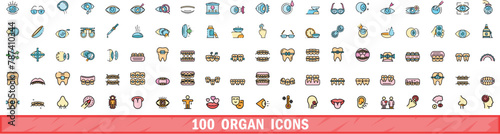 100 organ icons set. Color line set of organ vector icons thin line color flat on white