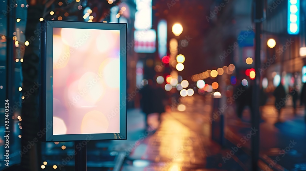billboard at street corner blank poster and advertising ad space digital outdoor lightbox base for mockup empty display panel glass design soft streetscape urban background with blurre : Generative AI