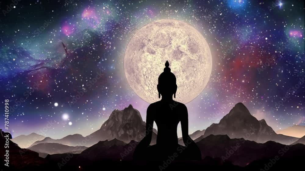 Meditation in the mountains with full moon. Meditation in the mountains with full moon.