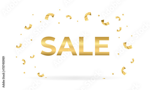 Sale banner.Golden Text sale with gold confetti and shadow isolated on transparent background.Discount concept.Vector illustration EPS 10