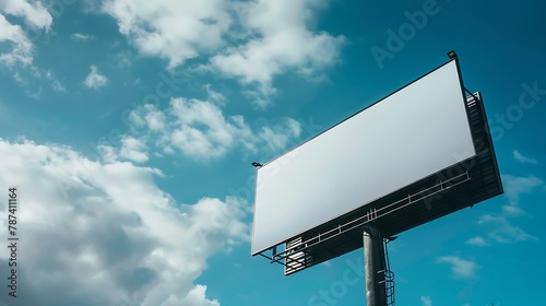 Billboard outdoor advertising mockup billing board in front of a blue sky Blank white background for branding design large hoarding : Generative AI photo