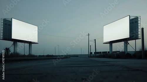 Empty white horizontal wide billboards at the roadside for mock up : Generative AI