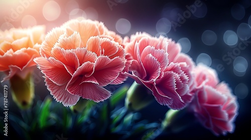 Multicolored carnations in pink, red, and white, rendered in clipart for vibrant