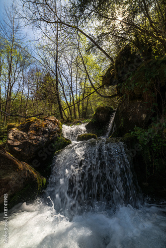 Fresh waterfall along the Salat river in Ariege department in southwest France
