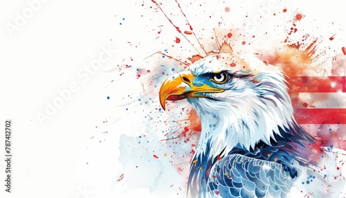 A painting of an eagle with the American flag in the background