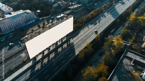 Empty billboard on the side of a highway The billboard is located in a city and it is facing the highway The billboard is large and rectangular Background of the billboard is white cli : Generative AI