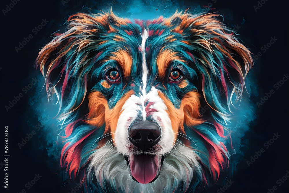 Contemporary acrylic painting of abstract dog face, digital art