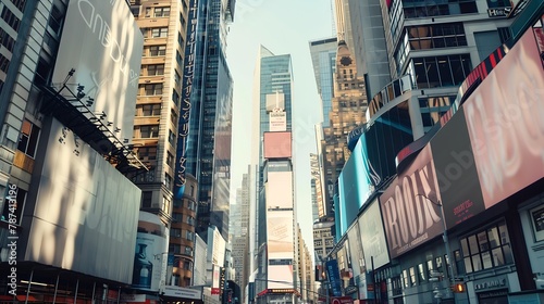 Outdoor billboard advertisement mockup background of buildings in big cities : Generative AI photo