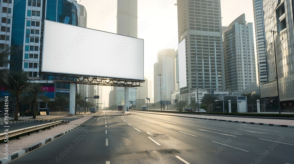 Advertisement mockup Blank empty billboard on the city street in Dubai UAE : Generative AI