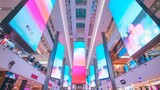 Indoor shopping mall advertising billboard large video promotion LED screen in public space area : Generative AI