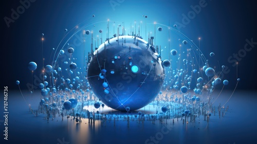 A globe surrounded by particles and lines in blue background