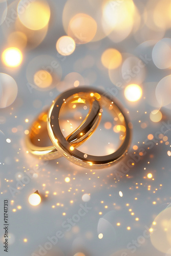 golden wedding rings glowing