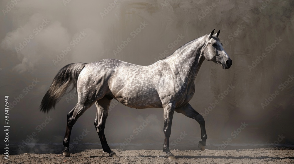 Majestic Dappled Grey Horse Striding Elegantly Majestic Dappled Grey Horse Striding Elegantly