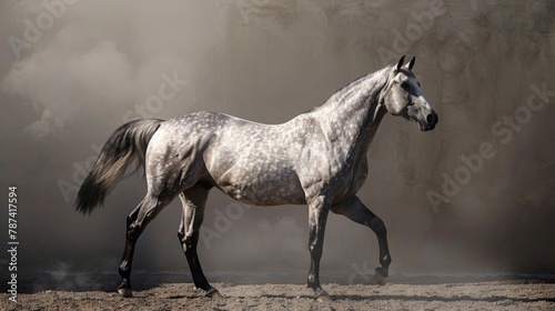 Majestic Dappled Grey Horse Striding Elegantly