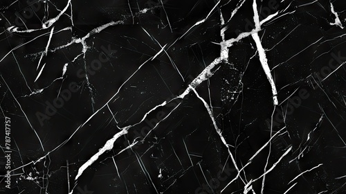 seamless texture of Nero Marquina marble with a black background and white veining