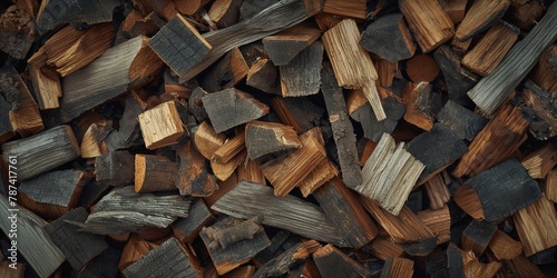 Detailed view of stacked firewood creating a captivating texture and abstract pattern photo