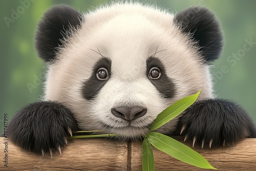 A panda eating bamboo leaves photo