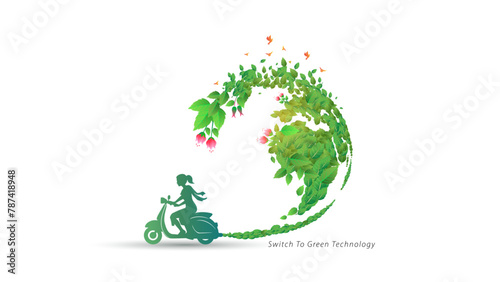 World Environment Day. Futuristic eco, bio energy technology with Green leaf Earth on white background. EPS vector illustration.