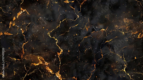 seamless texture of Portoro marble with a black background and golden yellow veining © pvl0707