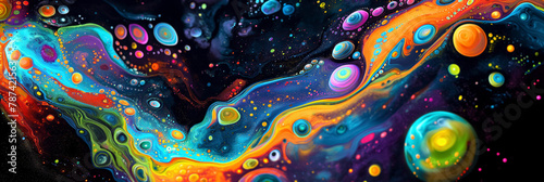 Cosmic blend of swirling colors mimics the fluid dynamics of space, resulting in a striking abstract art piece.