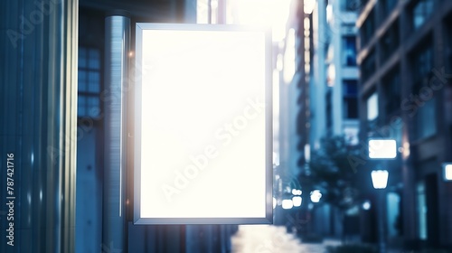 Bright light panel box for billboard or poster advertisement ad space with business alley as background ideal for digital signage video wall or marketing campaign mock up : Generative AI