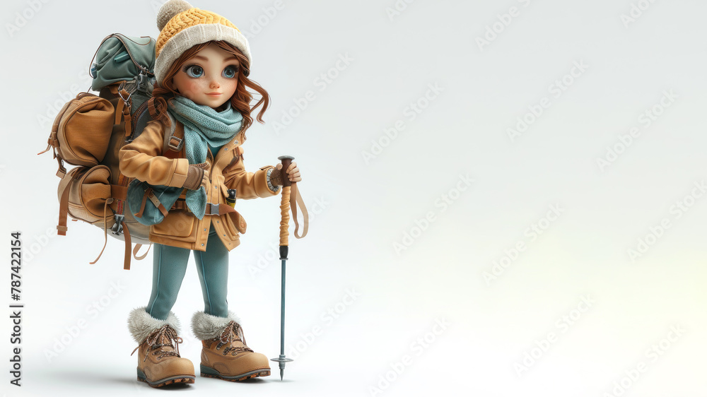 A female hiker with backpack walking in mountain, summer outdoor activity A female hiker with backpack walking in mountain, summer outdoor activity