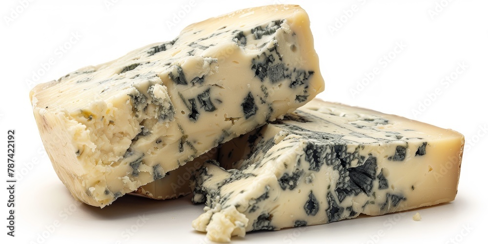 Two pieces of aged gorgonzola on a white background Two pieces of aged gorgonzola on a white background