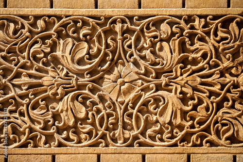 Rajasthan floral carving pattern, India photo