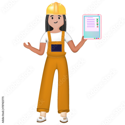 A female engineer holds a clipboard . The concept of a contract for service, connection or hiring a specialist. 