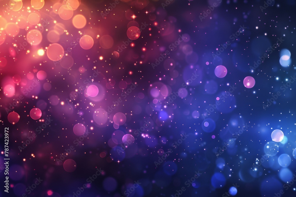 Digital background with multicolor particles, bokeh and shiny star dots.