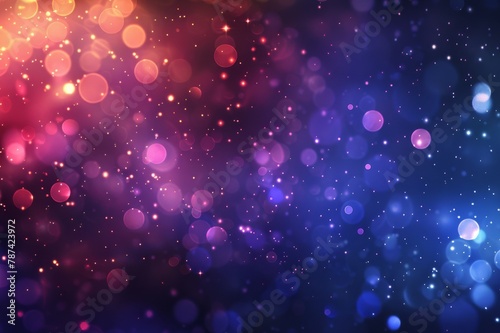 Digital background with multicolor particles, bokeh and shiny star dots.