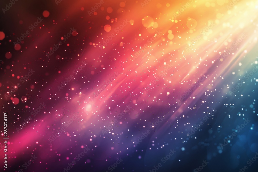 Digital background with colorful particles, bokeh and glittering star points.