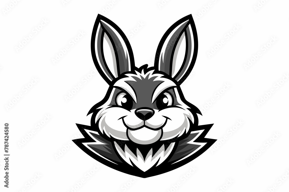 Obraz premium Rabbit mascot logo vector with solid black and white