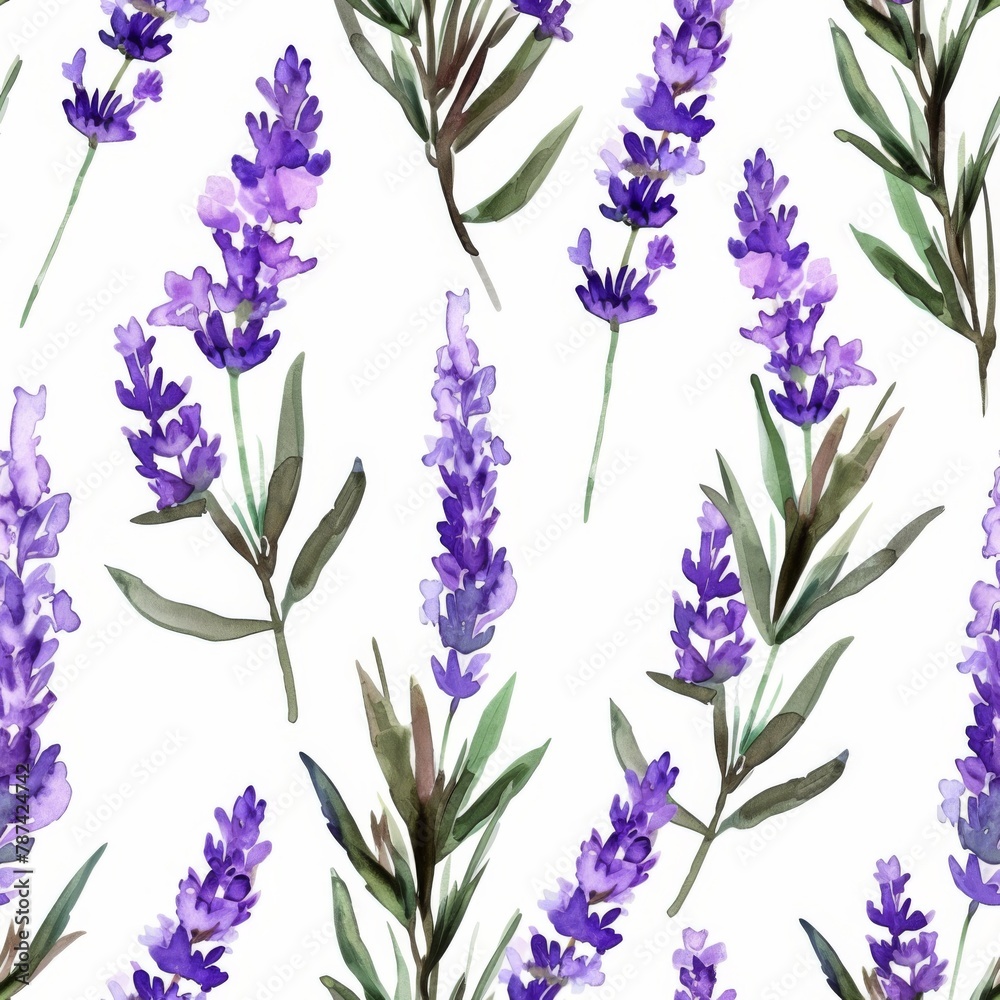 Watercolor Lavender Pattern on White Background for Design