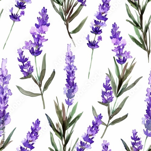 Watercolor Lavender Pattern on White Background for Design