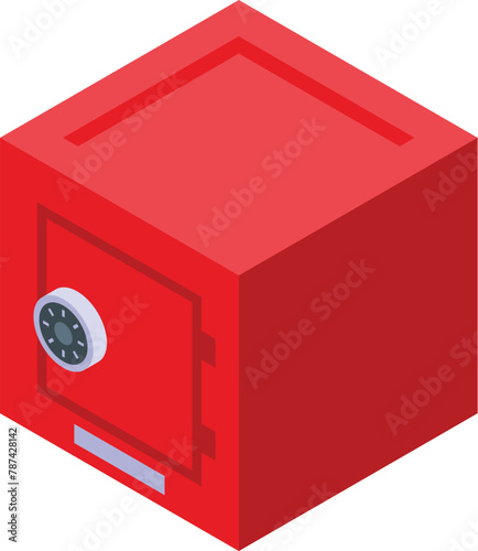 Red money safe box icon isometric vector. Finance protection. Monetary central